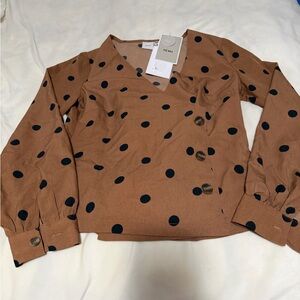 Ichi NWT Polka Dot Side Button Wrap Blouse Size 36 US 8/10